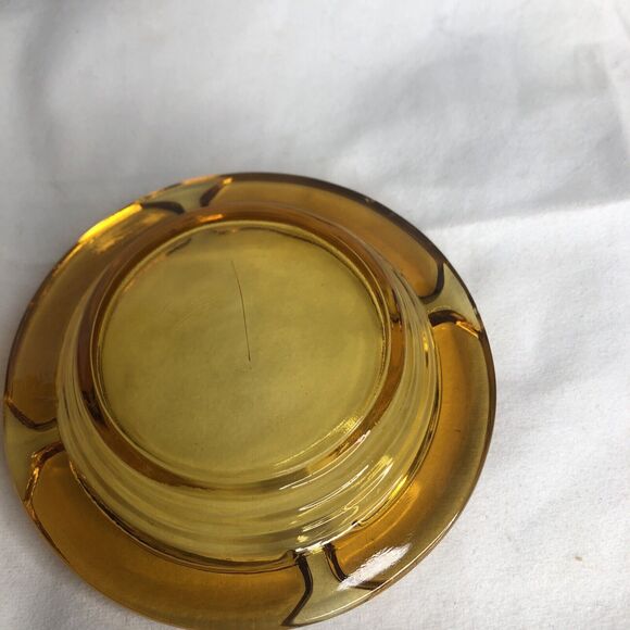 Vintage Amber Ashtray 4.5" Round Sun Yellow Heavy Thick Cut Glass - Picture 7 of 12